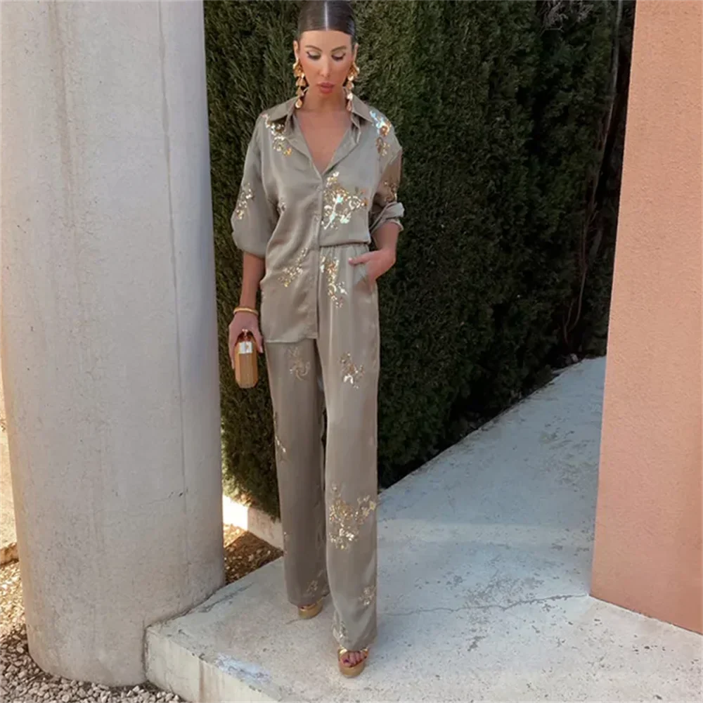 Variant image for Kvinnors Träningsdräkt Blommönster Loose Fit Satin-1