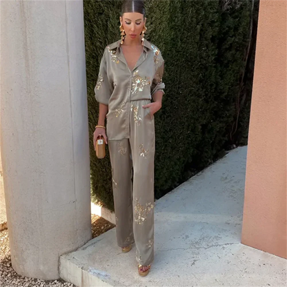 Variant image for Kvinnors Träningsdräkt Blommönster Loose Fit Satin-1