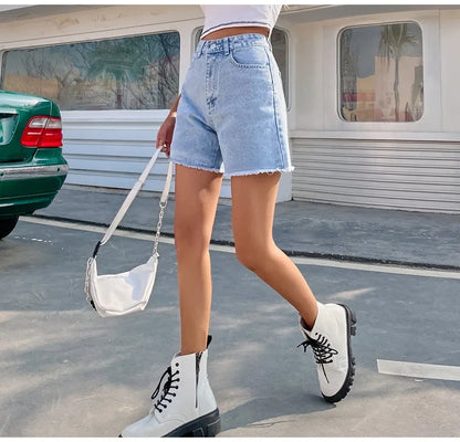 Dam Denimshorts Hög Midja Avslappnad Denim 2