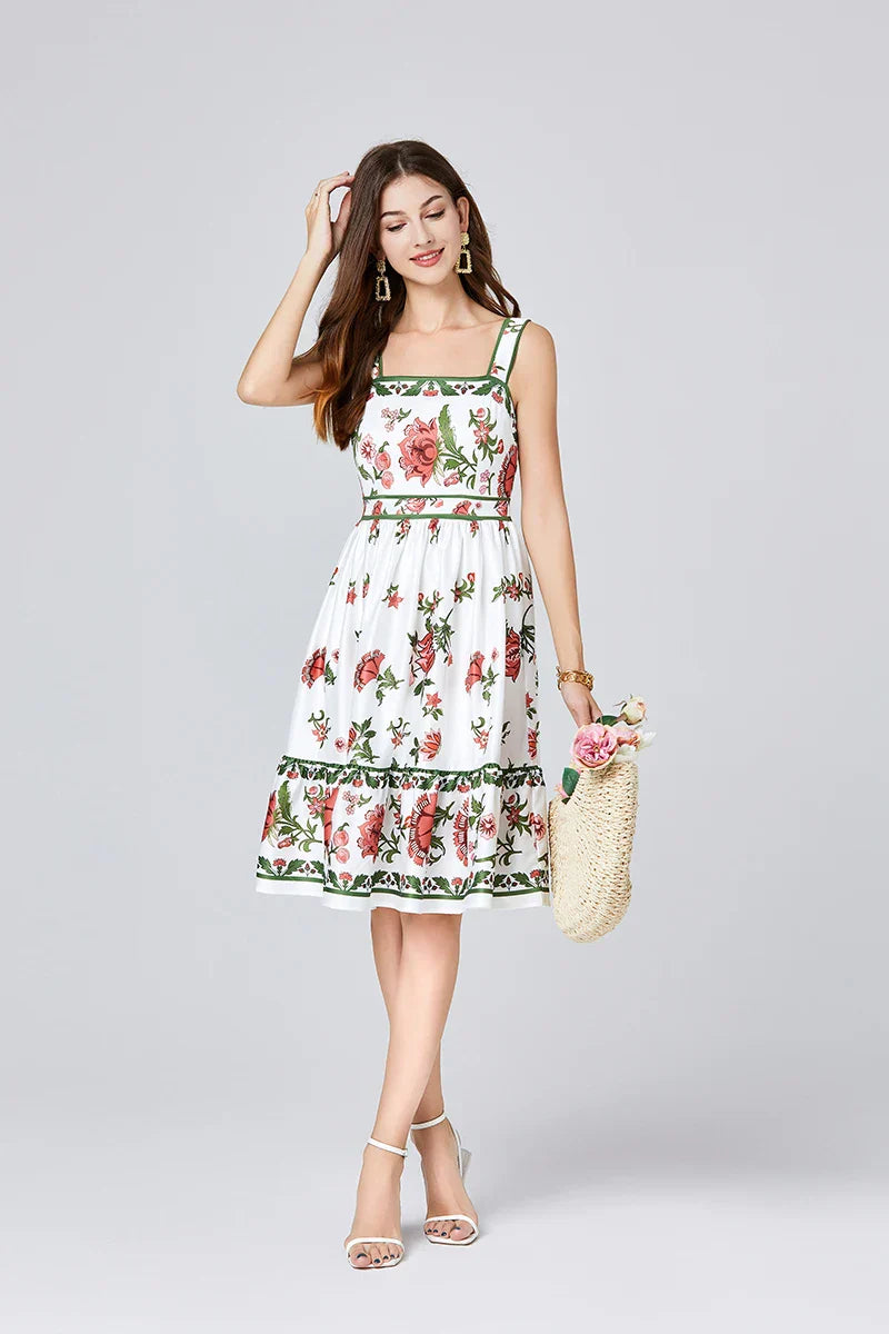 Kvinnors Midi Klänning A-linjeformad Bomull Polyester Acetat-4