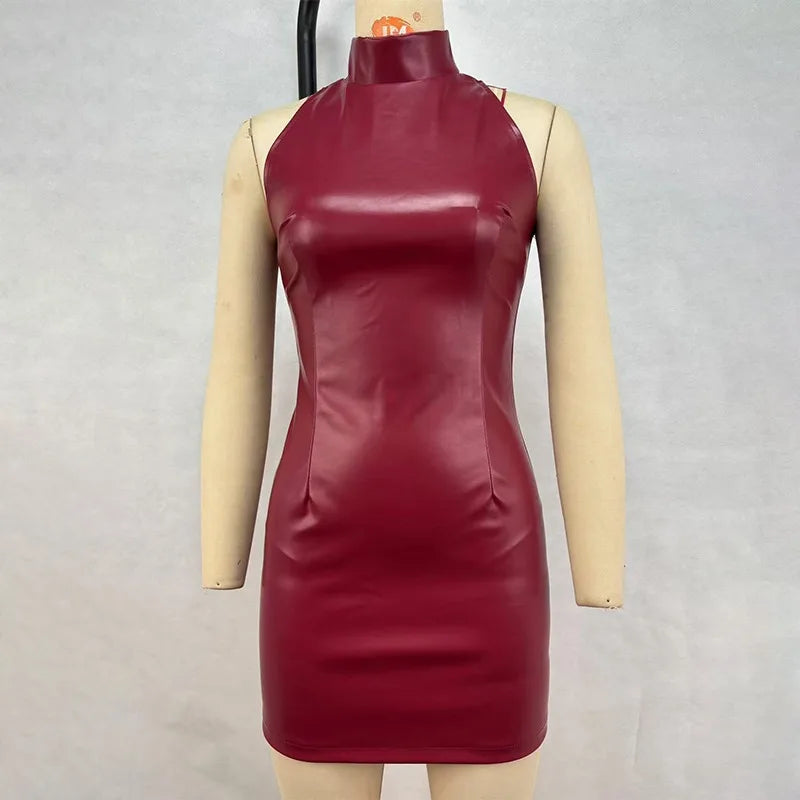 Variant image for Dam Miniklänning Glittrig PU-Läder med Unika Vikningsdetaljer-10