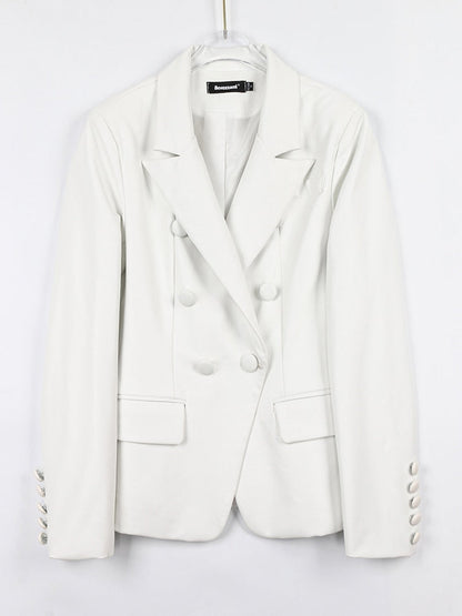Variant image for Dam Blazer Trendig Syntetiskt Läder Spetsig Krage Relaxed Fit-2