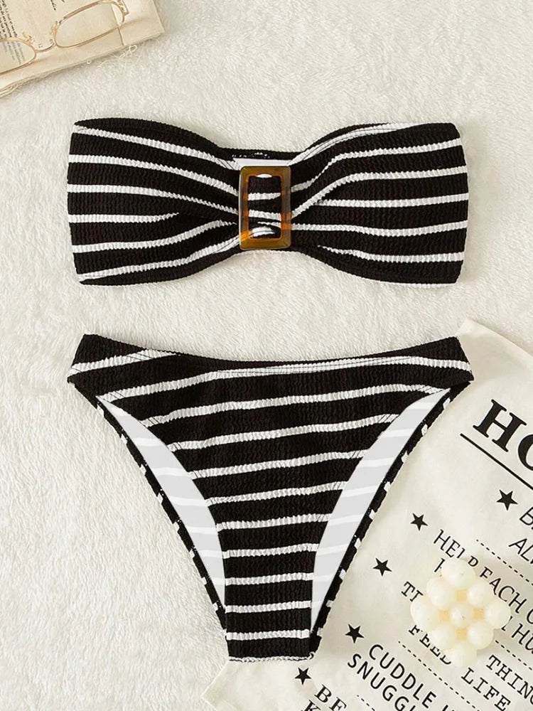 Dam Bikini Set Hög Midja Polyester Elastan-5