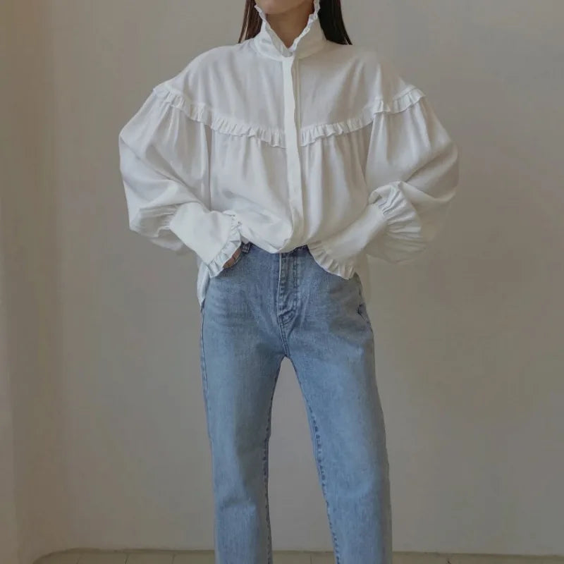 Herrskjorta Löst Passform Polyester Spandex Halv Högkrage-5