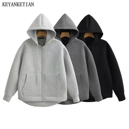 Hoodie Dam Oversized Mjuk Fleece med Dubbelväska-4