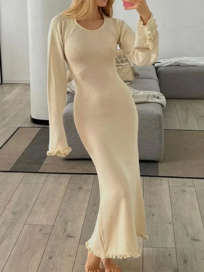 Variant image for Maxiklänning Dam Bohemisk Stickad med Ruffles-1