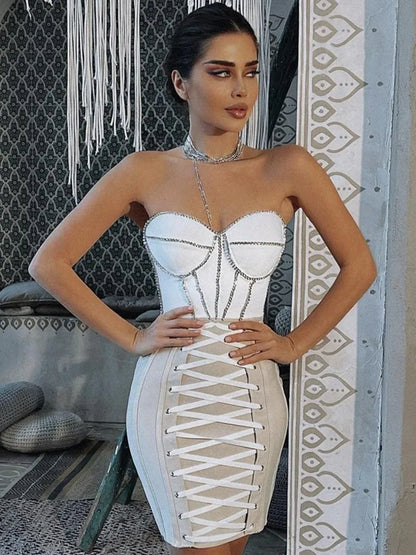 Kvinna Mini Klänning Slim Fit Nylon Spandex Med Strassdetaljer-1