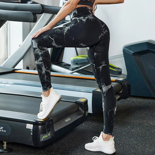 Kvinnors Yogapants Hög Midja Sömlös Marmorering Elastan-1