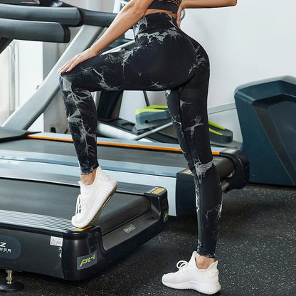 Variant image for Kvinnors Yogapants Hög Midja Sömlös Marmorering Elastan-1