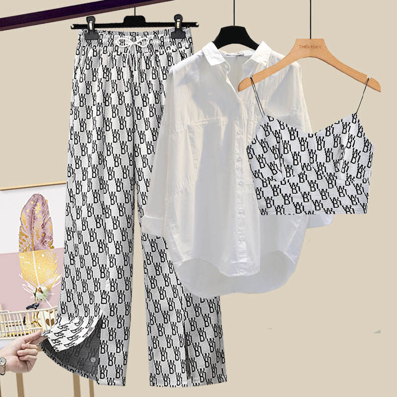 Dam Hosen Set Löst Snitt Polyester V-ringad Hög Midja-2