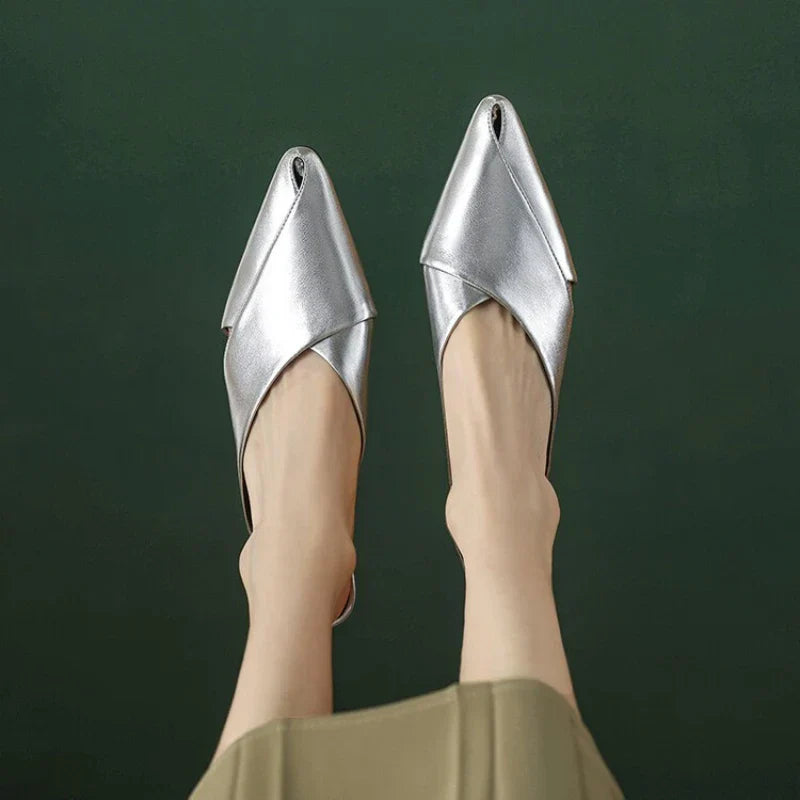 Dam Mules Spetsig Design Medelhög Klack PU-material-3
