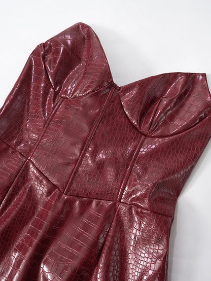 Dam Miniklänning V-ringad Syntetiskt Läder 6