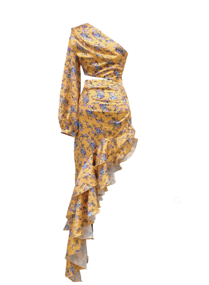 Variant image for Kvinna Klänning med Utskärningar Blommönster Stretchmaterial-1