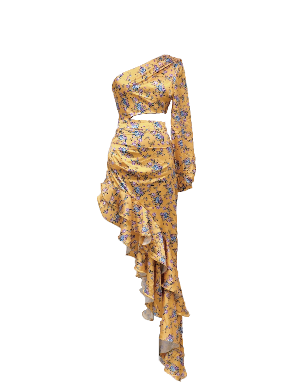 Kvinna Klänning med Utskärningar Blommönster Stretchmaterial-6