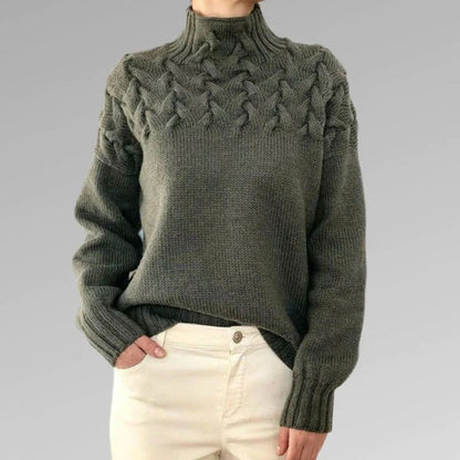 Dam Stickad Turtleneck Tröja Av Mjuk Ull med Avslappnad Passform-4