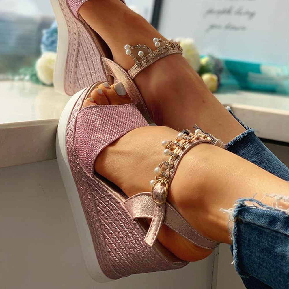 Dam Sandaletter med Kilklack Ankelband Mikrofiber-4