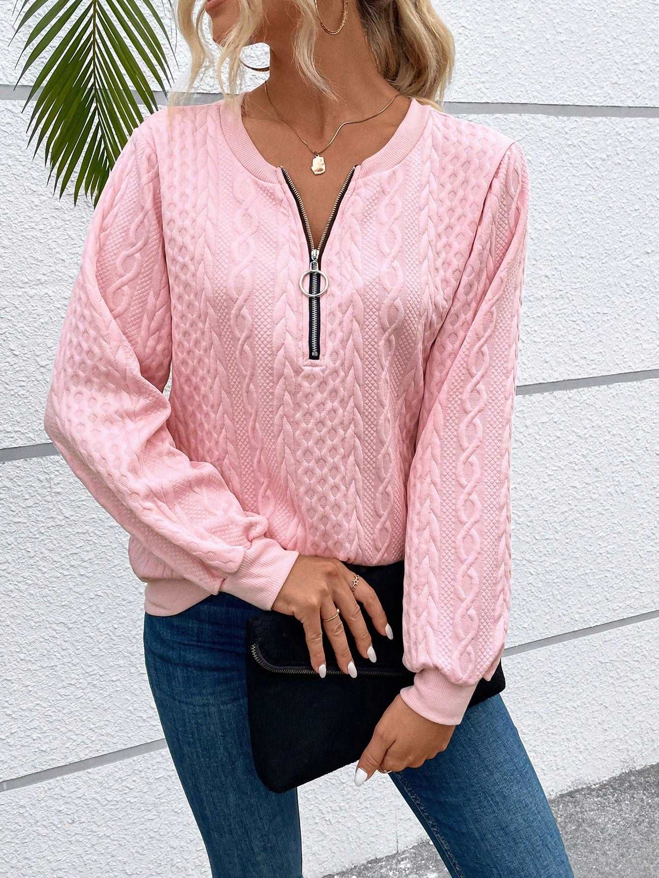 Dam Tröja med Dragkedja Modern Design Mjuk Andningsbar Tyg-2