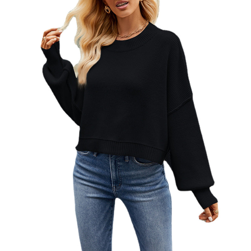 Dam Tröja Långärmad Rund Hals Mjuk Bomull 9