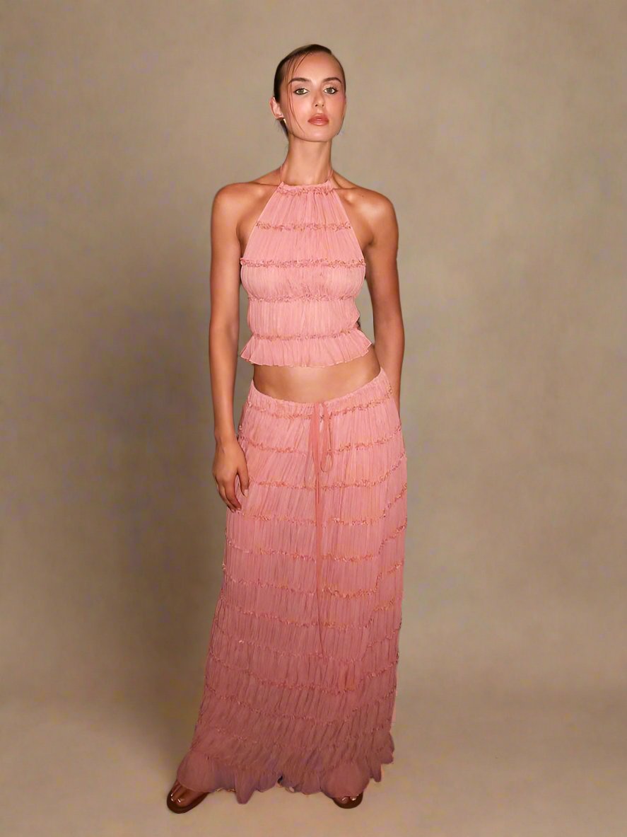 Variant image for Kvinnors Klänningsuppsättning Ryggfri Veckad Mjuk Tyg-11