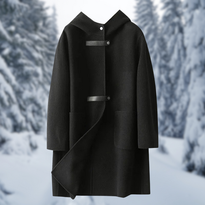 Lång Hoodie Dam med Huv och Stora Fickor i Ull och Polyester 8