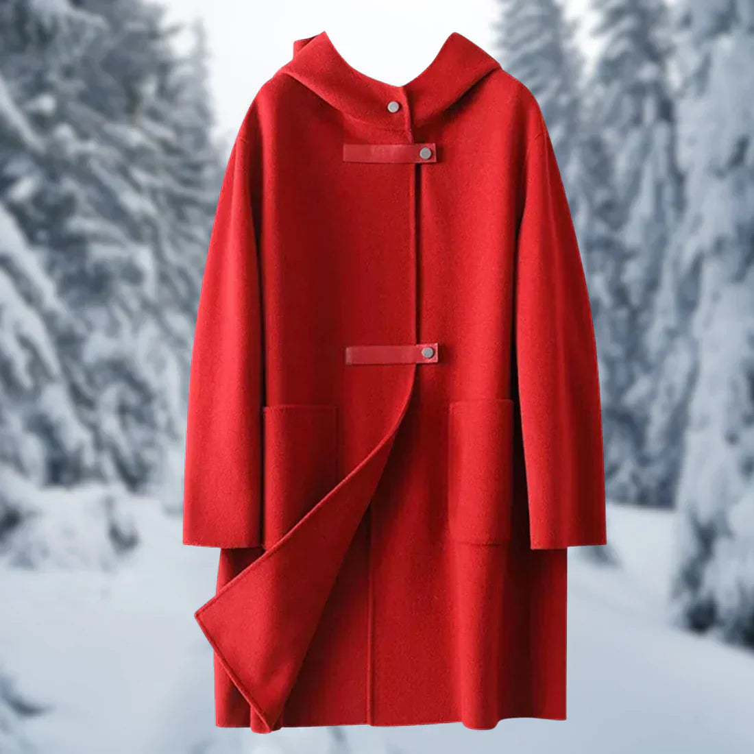 Lång Hoodie Dam med Huv och Stora Fickor i Ull och Polyester 6