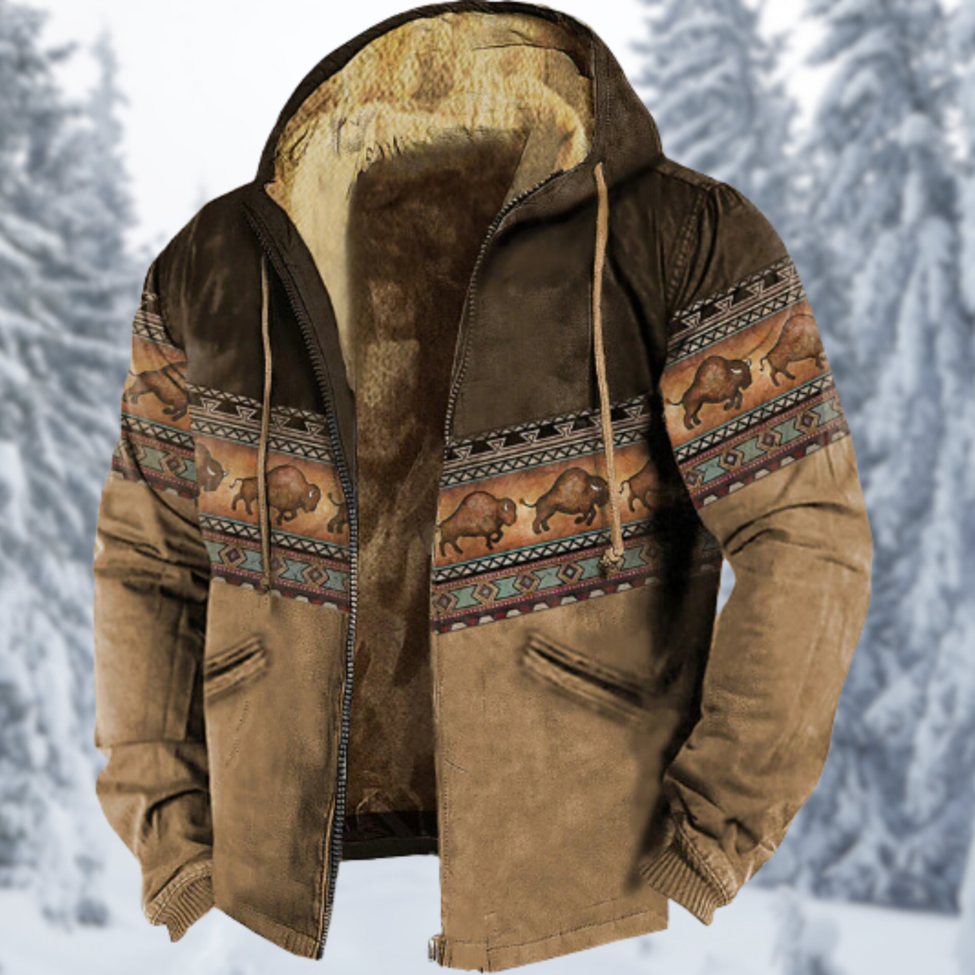 Variant image for Herrar Fleecejacka med Huva Modern 3D-tryckt Design Mjuk Fleece-13