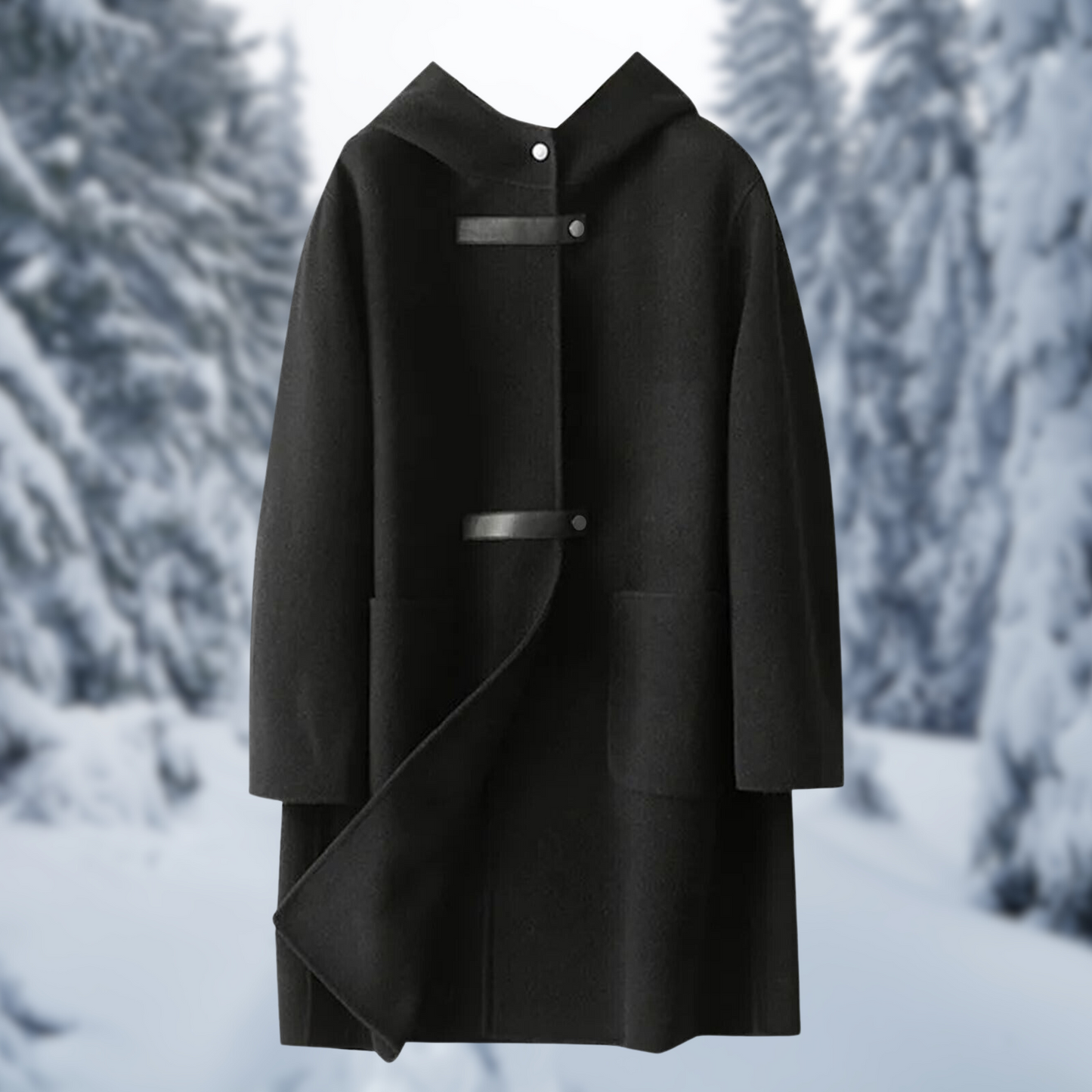 Lång Hoodie Dam med Huv och Stora Fickor i Ull och Polyester 5