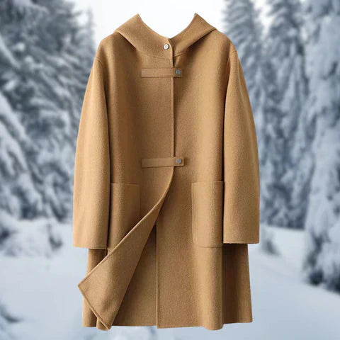 Lång Hoodie Dam med Huv och Stora Fickor i Ull och Polyester 1