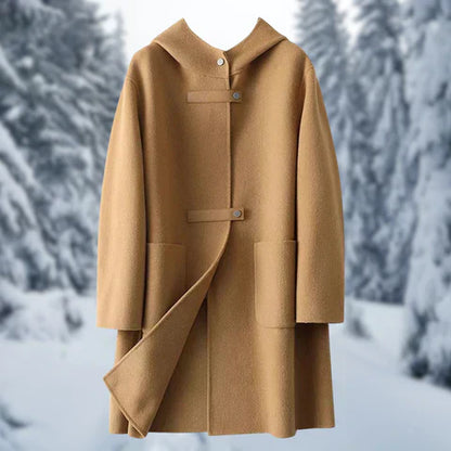Lång Hoodie Dam med Huv och Stora Fickor i Ull och Polyester 7
