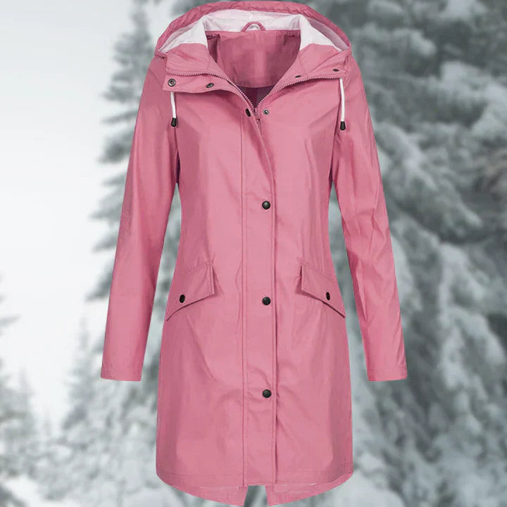 Dam Regnjacka Lång Vattentät Med Anpassningsbar Huva-5