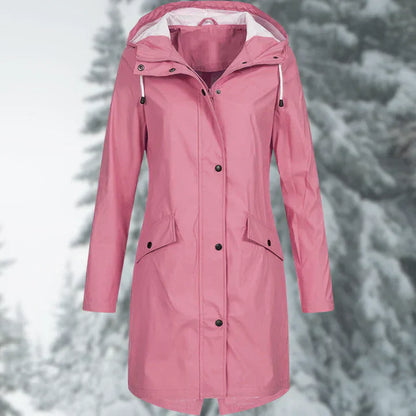 Dam Regnjacka Lång Vattentät Med Anpassningsbar Huva-5