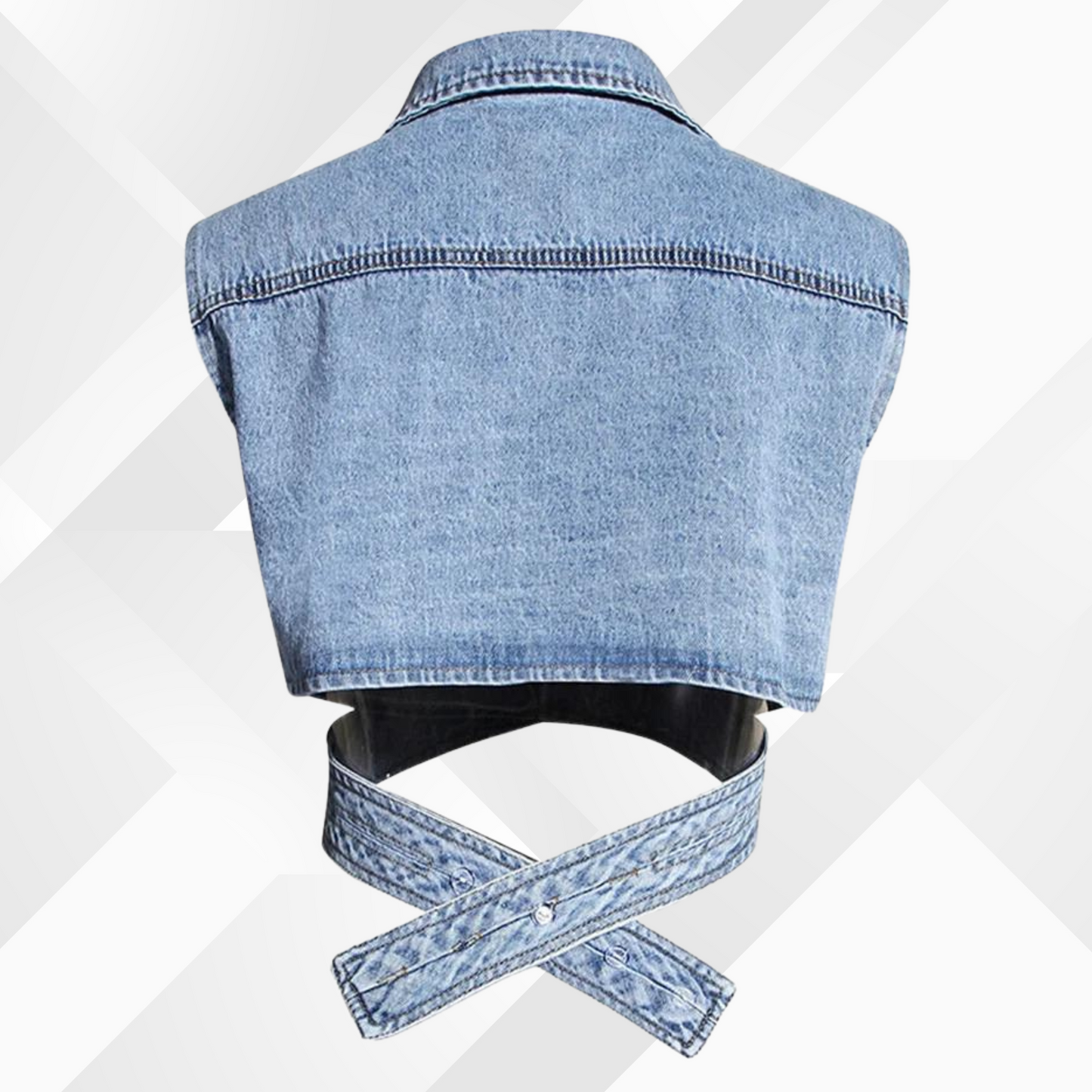 Dam Väst och Blus med Puffärmar i Denim och Bomull-2