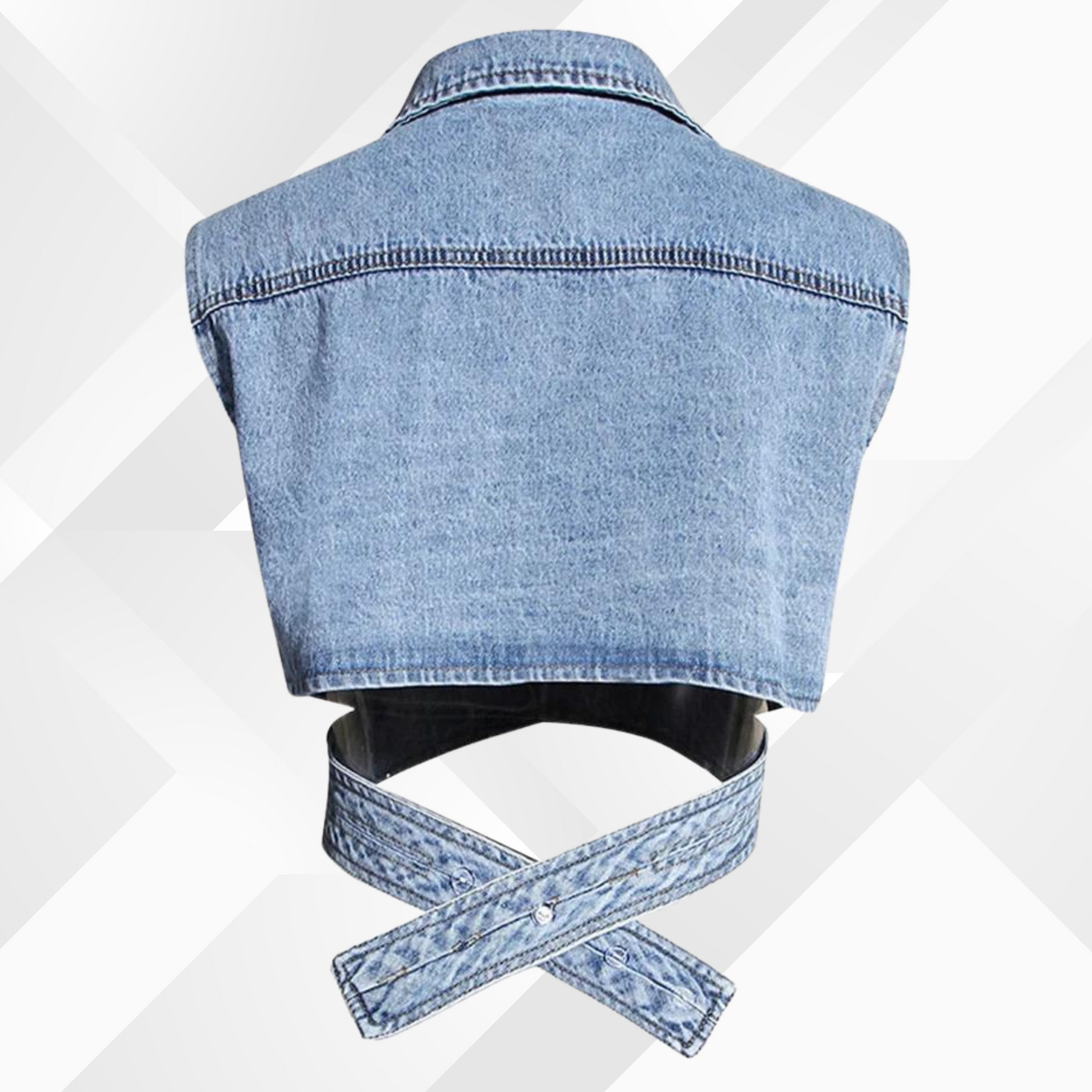 Dam Väst och Blus med Puffärmar i Denim och Bomull-2