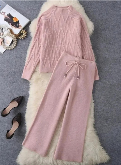 Dam Stickad 2-delad Uppsättning Elegant Akryl 4