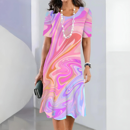 Dam Klänning Marmorerad Design Lätt Material Elegant Passform-3