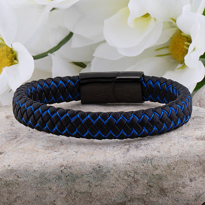 Herr Armband Flätat Läder Rostfritt Stål Elegant Design-6