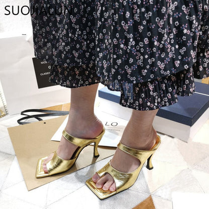 Dam Sandaler Fyrkantig Tå Slip-On Mikrofiber-2