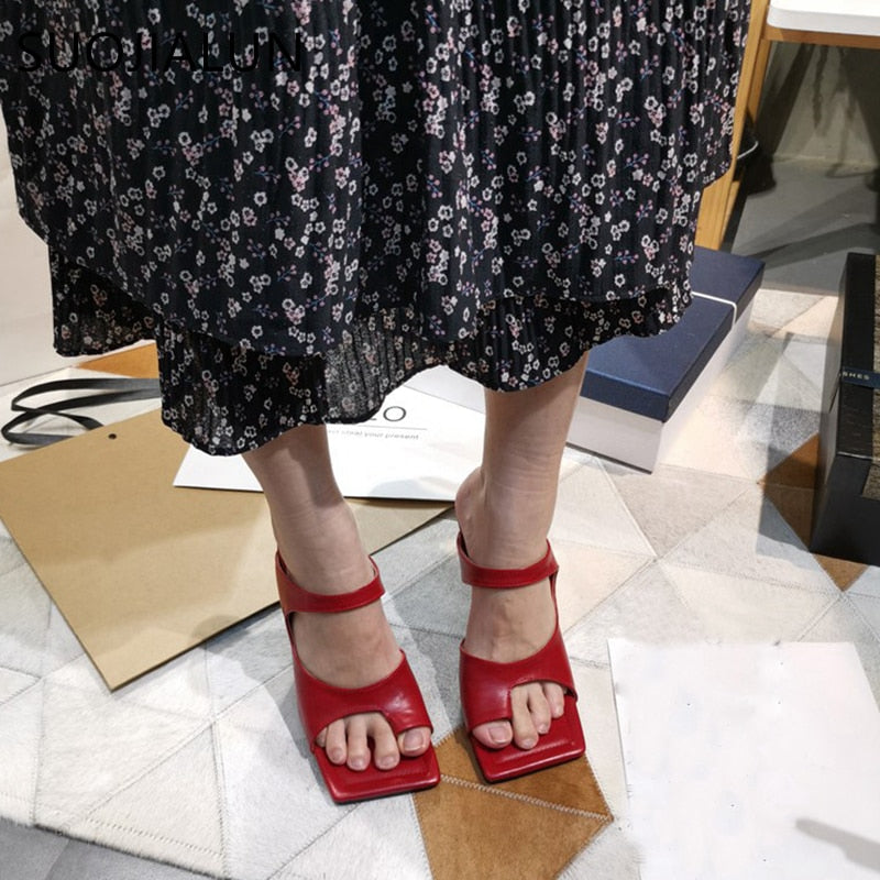 Dam Sandaler Fyrkantig Tå Slip-On Mikrofiber-5