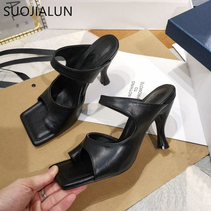 Dam Sandaler Fyrkantig Tå Slip-On Mikrofiber-3