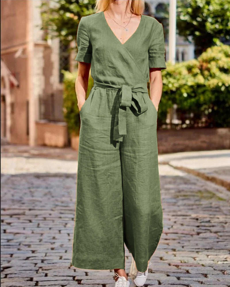 Dam Jumpsuit med Bälte och Korta Ärmar Polyester 9