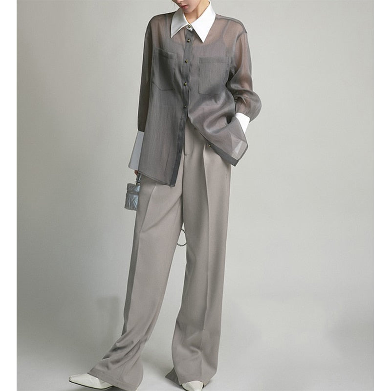 Dam Blus Långärmad Patchwork Polyester Casual-3