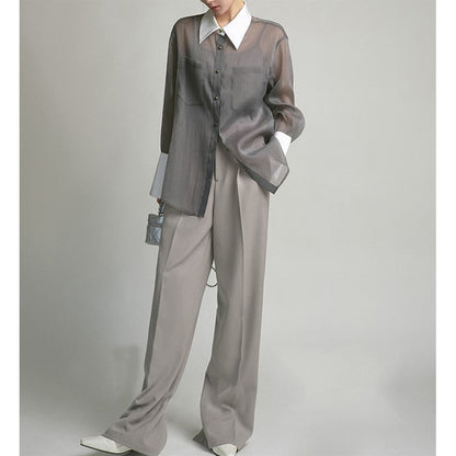 Dam Blus Långärmad Patchwork Polyester Casual-3