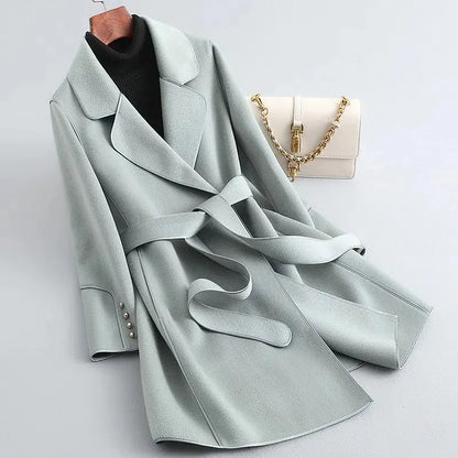 Dam Trenchcoat Bältesilhuett Borstad Merinoull-5