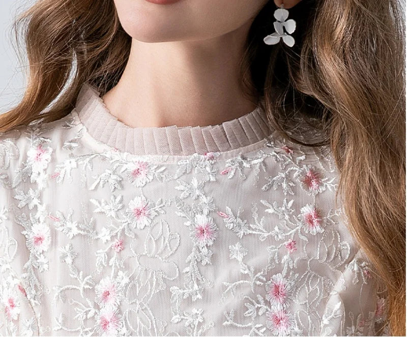 Kvinnors Midi Klänning O-Hals Bomull Polyester-4