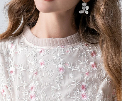 Kvinnors Midi Klänning O-Hals Bomull Polyester-4