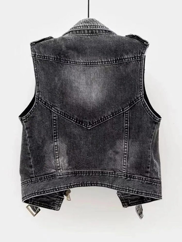 Dam Jeansväst Cowboy-Stil Blekt Denim Ergonomisk Design 3