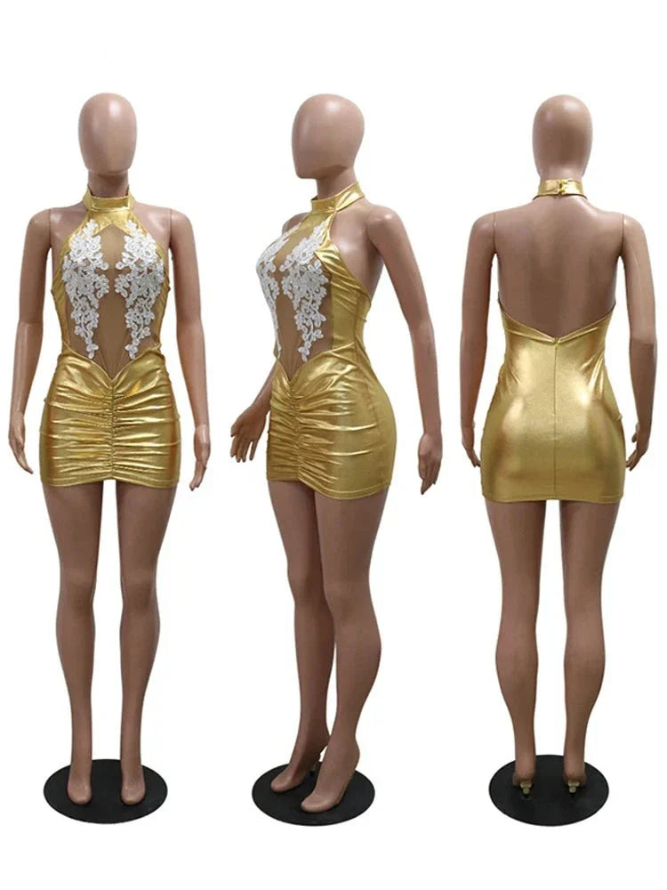 Kvinna Miniklänning Patchwork Polyester Mesh-5