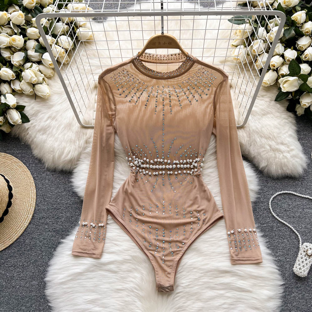Variant image for Kvinnors Bodysuit Monokrom Polyester Med Rhinestones-2