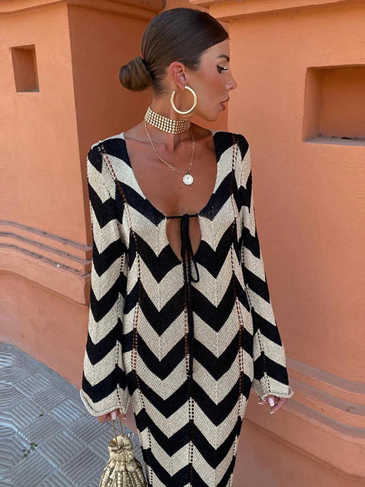 Kvinnors Maxiklänning Elegant Ull Flödande Design-2