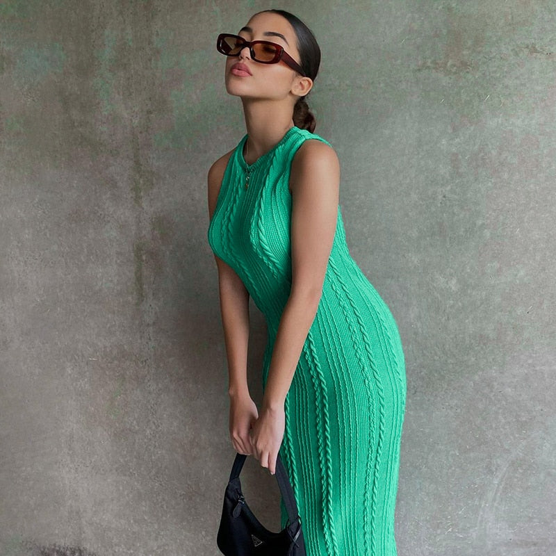 Dam Bodycon Klänning Ärmlös Virkad Design 100% Akryl-3